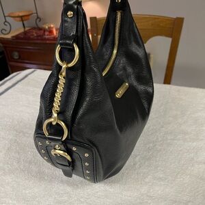 Rare Michael Kors Studded Black Leather Hobo/ crescent Bag - EUC
